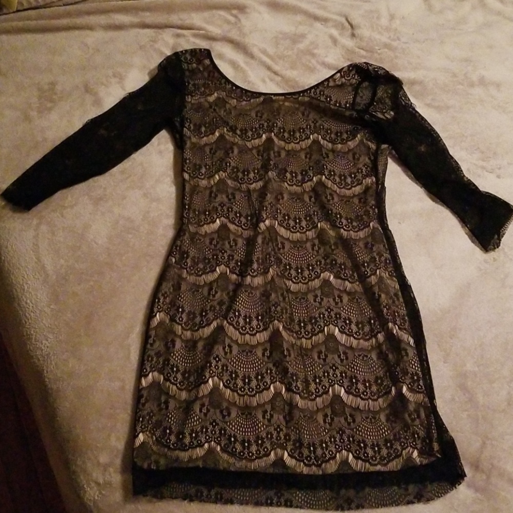 Black lace back scoop dress